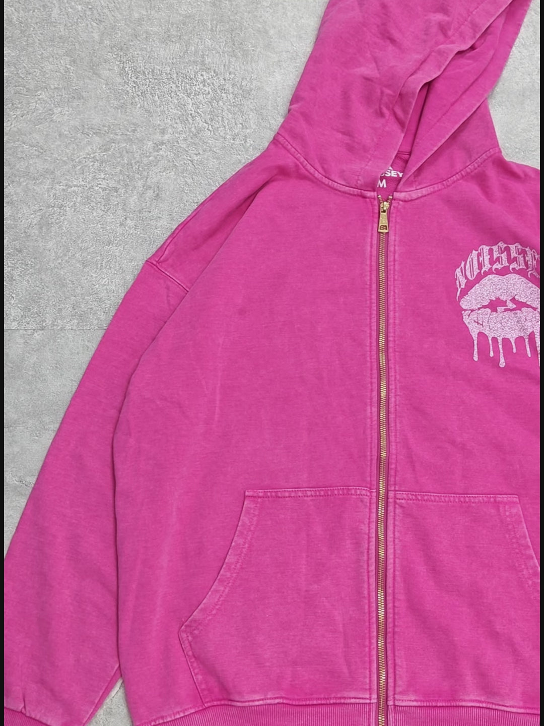 Sexy Rhinestone Pink Lip 350g Zip-Up Hoodie