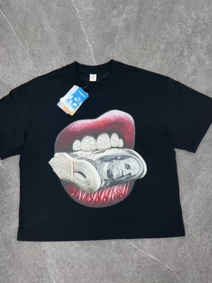 Money-Biting Lip Diamond Grills Boxy Oversized T-shirt