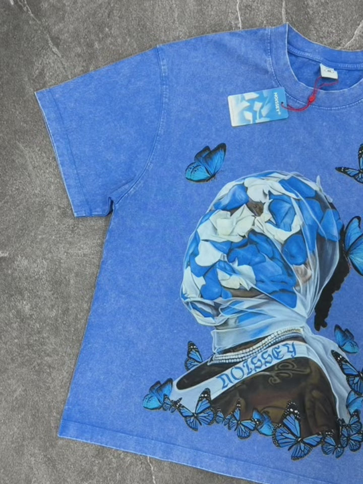 NOISSEY "Blue Butterfly" Blue Tee - Vintage Graphic T-Shirt