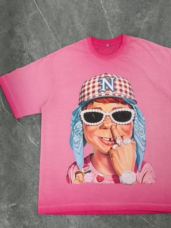 NOISSEY "Newman Defiance" Graphic Oversized Tee - Bubblegum Pink