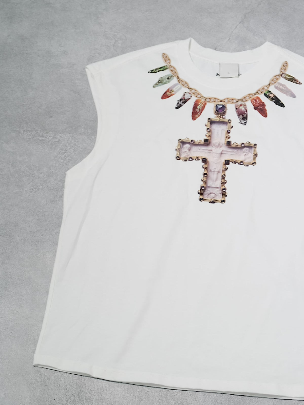 Cross Necklace Print 270g Sleeveless Round Neck Tank Top