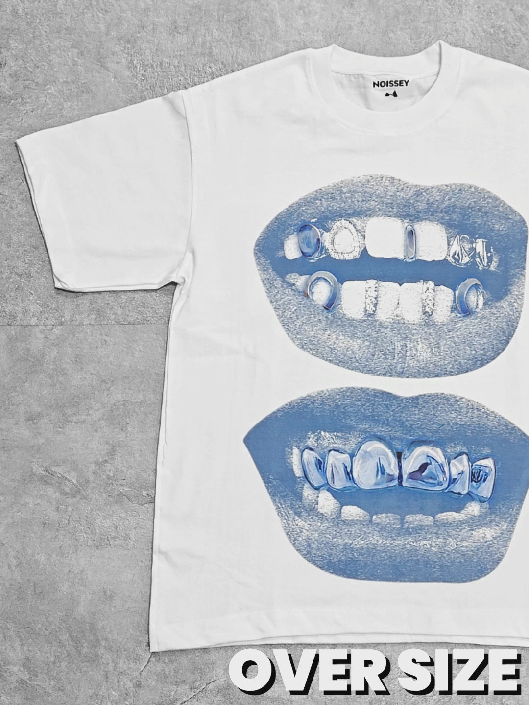 High-Quality Retro Blue Lips Grills Print 350g T-Shirt