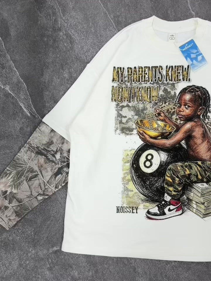 NOISSEY "Legacy Knowledge" Woodland Camo Layered Child Portrait Heavyweight Sweatshirt