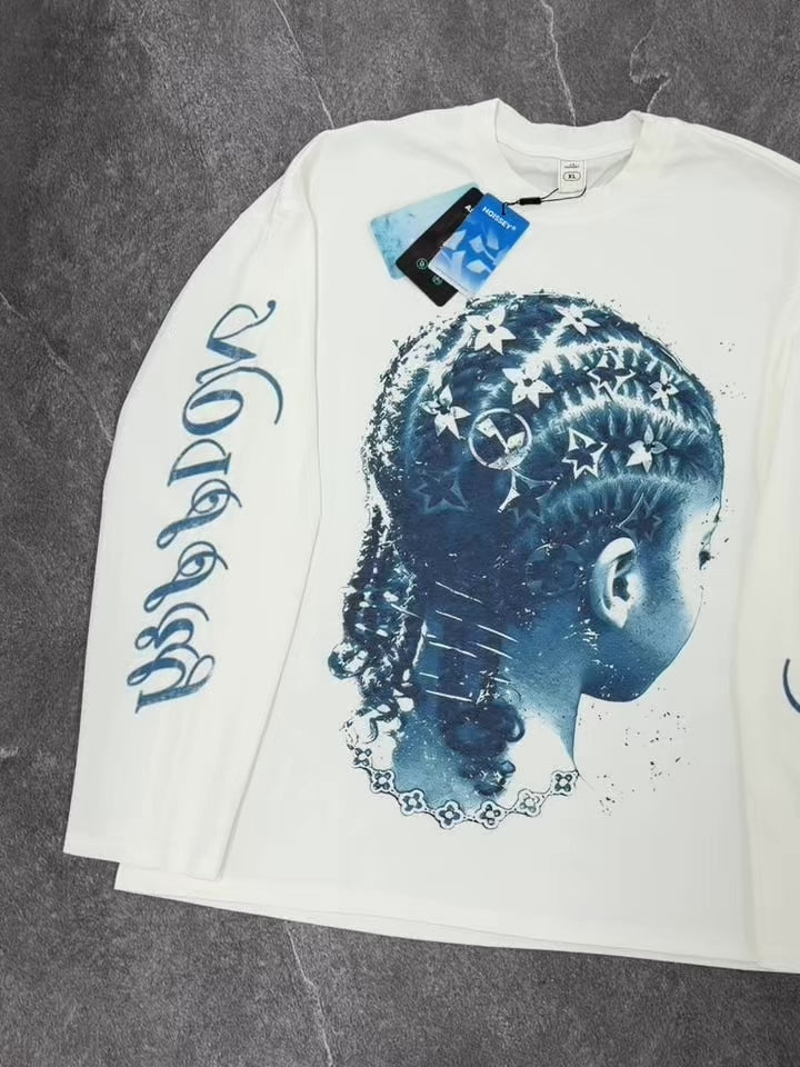 NOISSEY Deep Blue Braids - Luxe Tattoo Pattern Art Long Sleeve Tee
