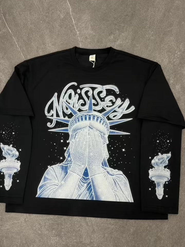 NOISSEY Diamond Liberty Graphic Fake-Two-Piece Heavyweight Long Sleeves