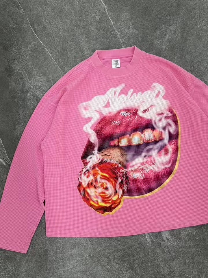 NOISSEY "Rose Smoke Grills" Pop Art Waffle Long-Sleeve Tee - Pink