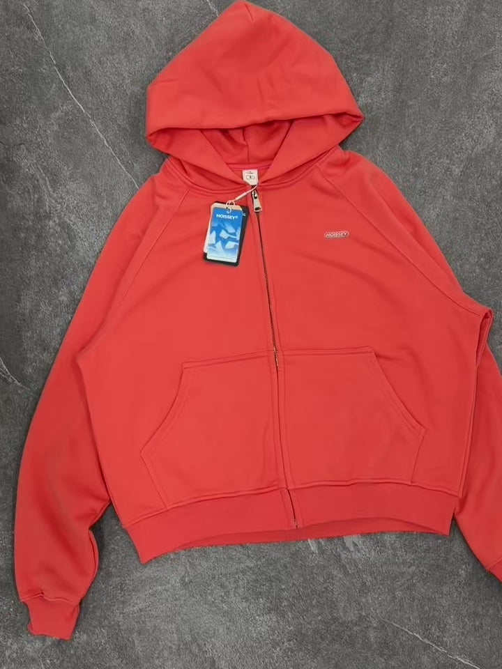 NOISSEY Essential Boxy Zip-Up Hoodie - Vibrant Orange