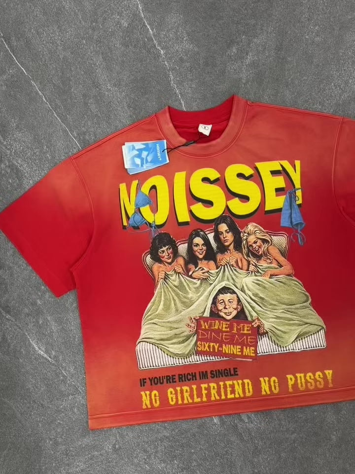 NOISSEY Retro Party Badboy Orange-Red Gradient Short Sleeve T-Shirt