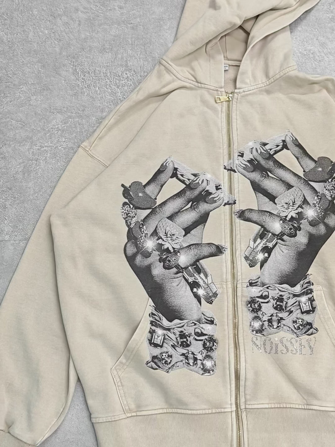 Vintage Finger Diamond Monochrome Print 350g Zip-up Hoodie