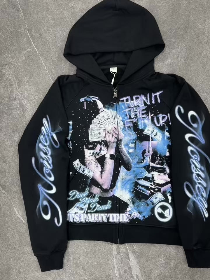NOISSEY Money Party Neon Starlight Heavyweight Full-Zip Hoodie Black