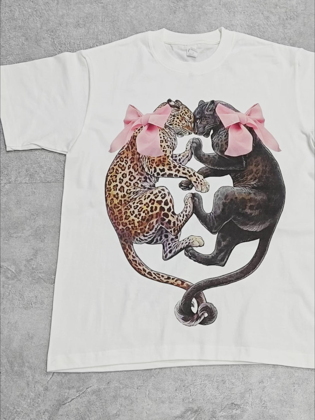 Romantic Double Cheetah Bowknot Print T-shirt