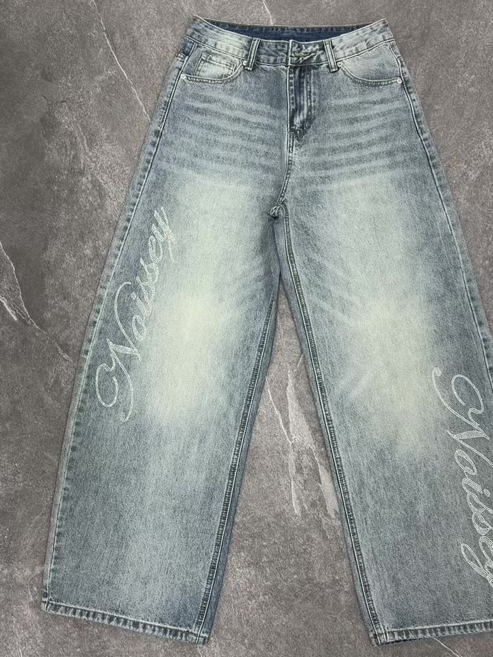 Vaqueros NOISSEY American Vintage de denim con efecto desgastado, pierna curva - Azul barro / Negro lavado / Azul claro