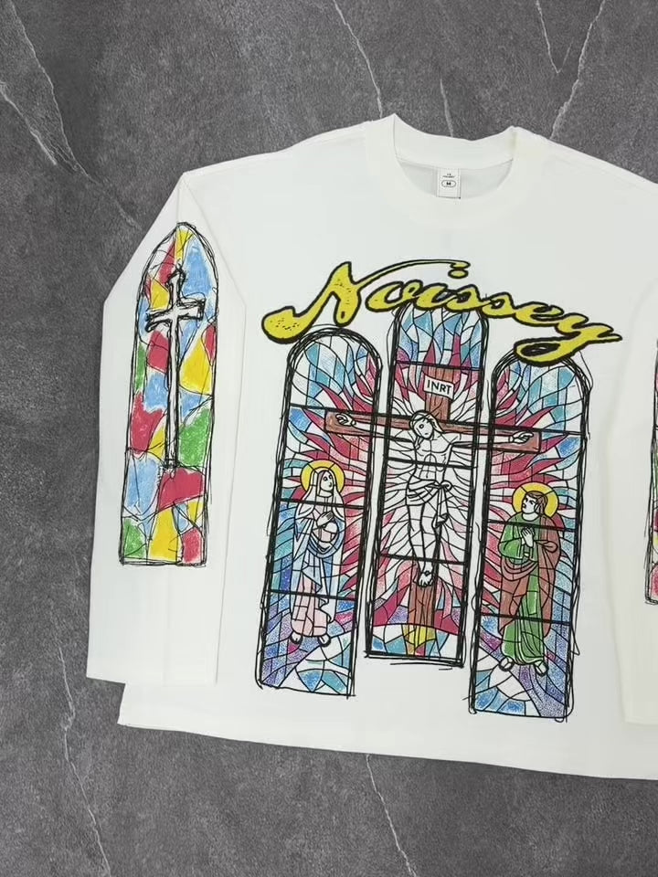 NOISSEY "Sacred Window" Hand-Drawn Stained Glass Religion Long Sleeve