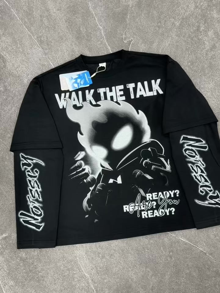 NOISSEY "WALK THE TALK" Flame Character Faux-Two-Piece Long Sleeve - Pitch Black