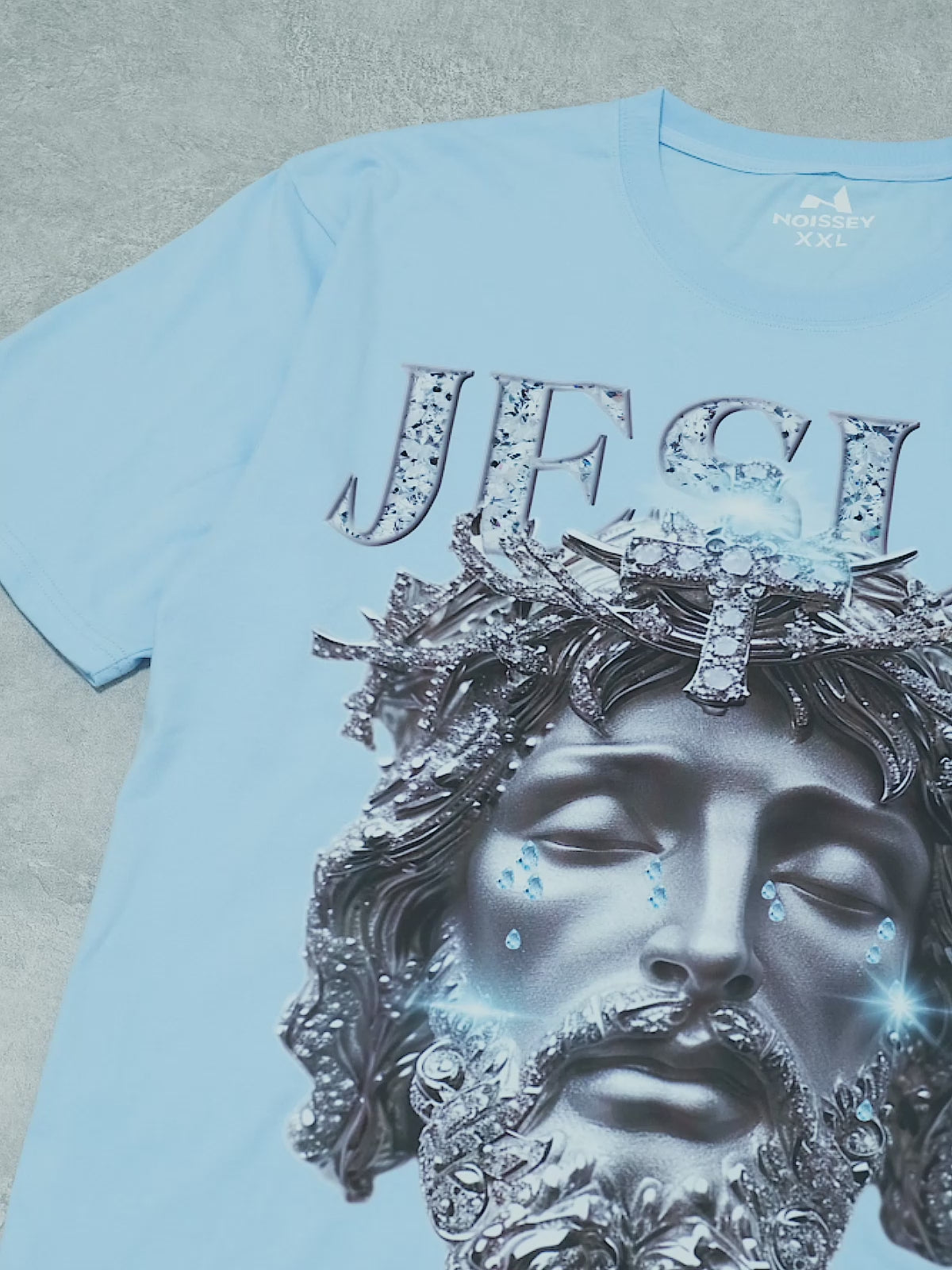 BOUNCE BACK© Silver Diamond Jesus Head Print T-shirt