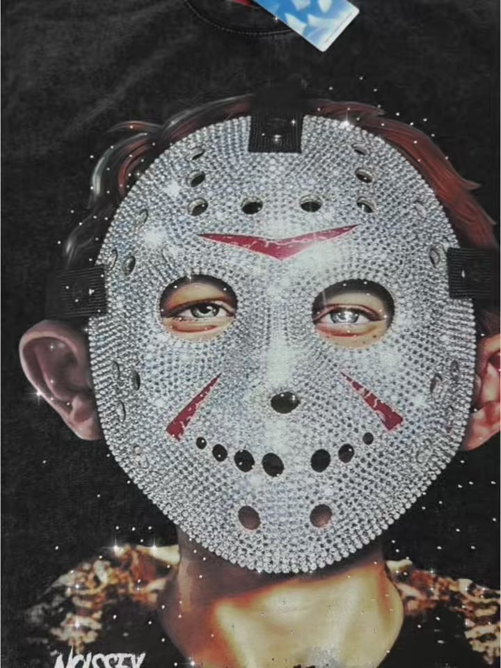 NOISSEY "Friday the 13th" Iced-Out Jason Graphic T-Shirt - Vintage Black