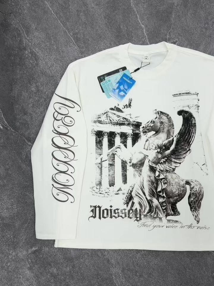 NOISSEY Pegasus & Temple Vintage Graft Art Print Long Sleeve Shirt - White