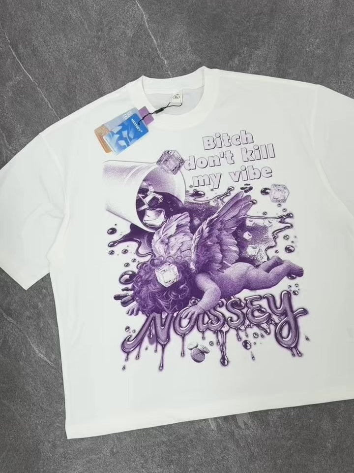 NOISSEY "Don't Kill My Vibe" Fallen Angel & Purple Cup Graphic White T-Shirt