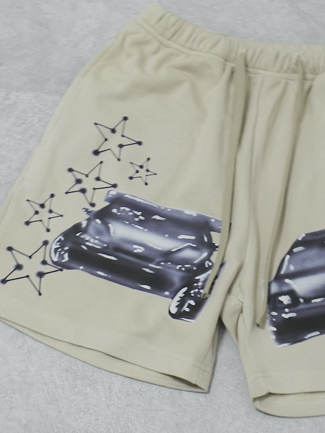 BOUNCE BACK© 360g heavyweight earth-tone printed shorts