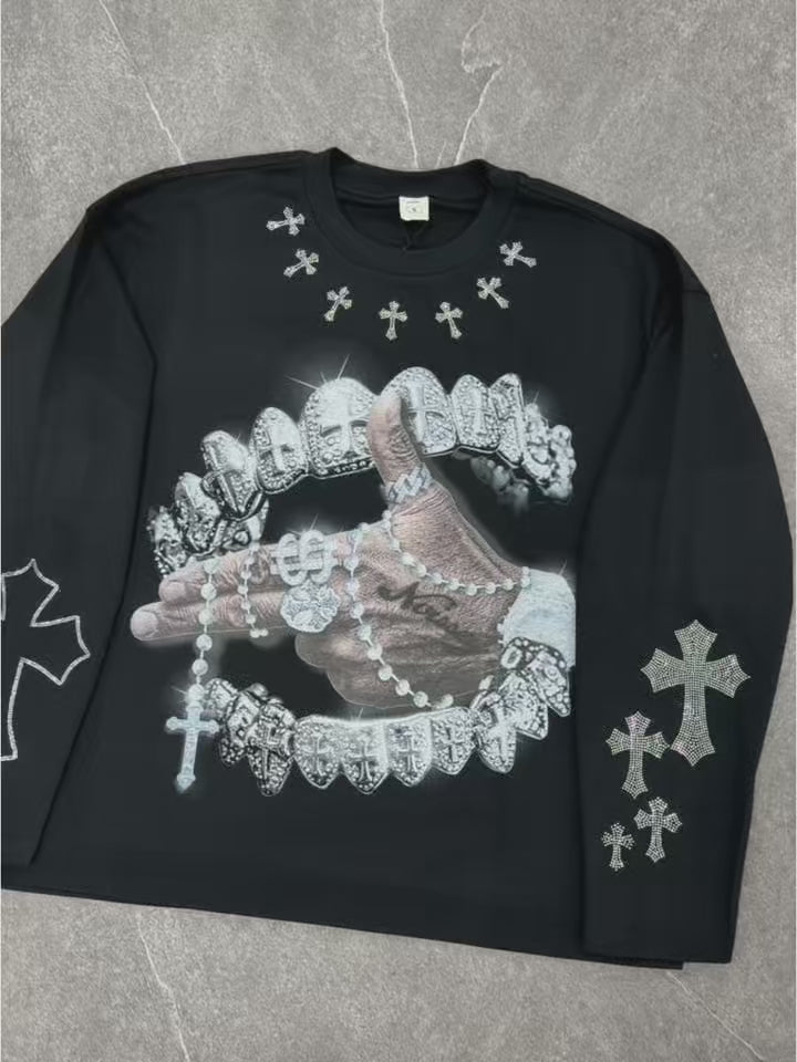 NOISSEY "Iced-out Rosary" Graphic Sweatshirt - Heavyweight Jet Black