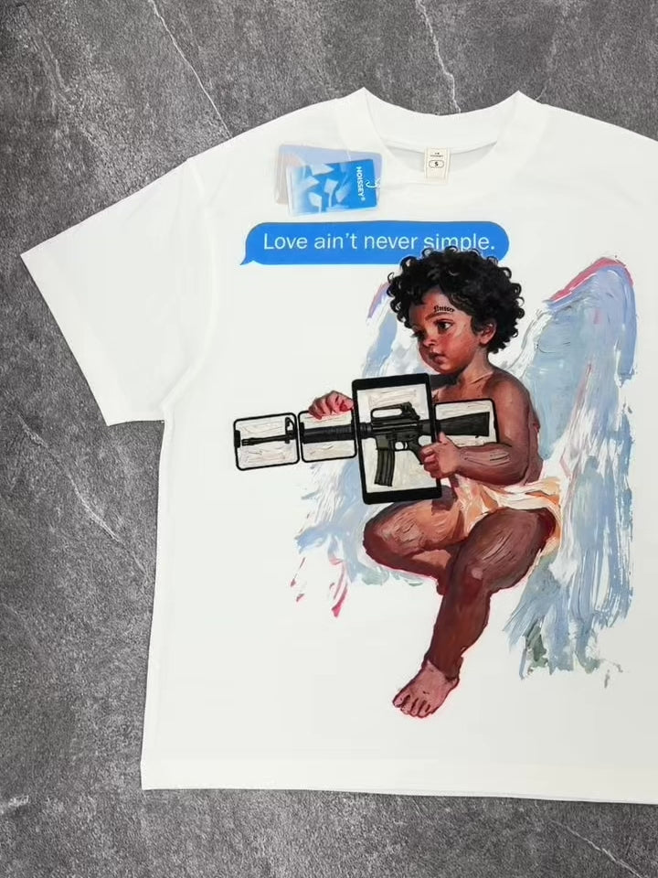 NOISSEY Modern Cherub Oil Painting Oversized T-Shirt - Pure White