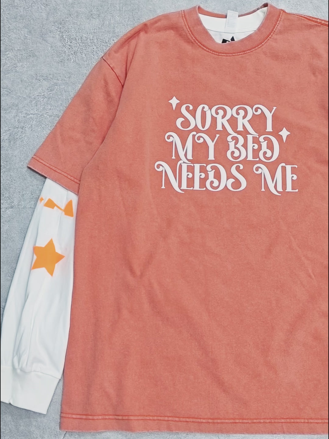 "Sorry My Bed Needs Me" Slogan Foam Print Washable Long Sleeve Set