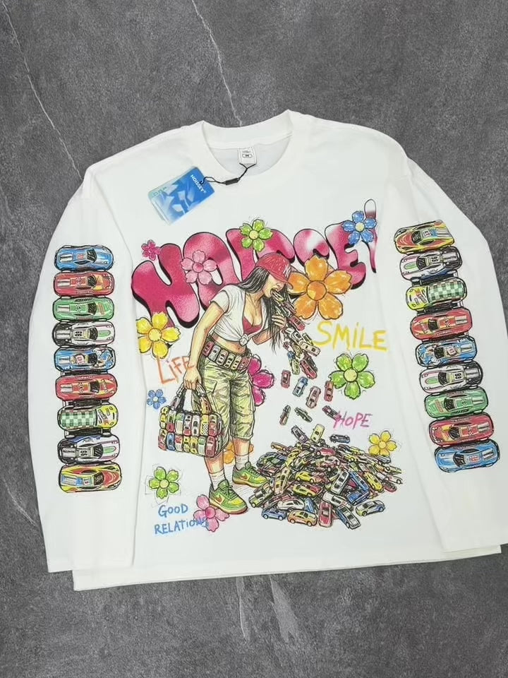 NOISSEY Hand-Drawn Toy Cars Girl Graffiti Long Sleeves