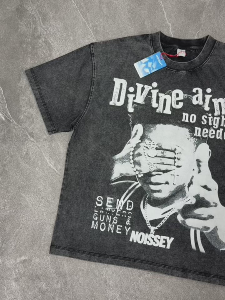 NOISSEY "Divine Aim" Washed Black Tee - Vintage Graphic