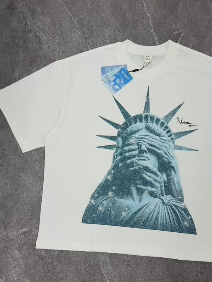 NOISSEY "Liberty Blinded" Heavyweight Tee - White Boxy Street Graphic T-Shirt