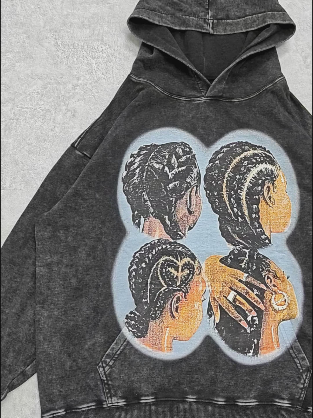 Teen Girl's Artistic Braids 350g Black Wash Hoodie