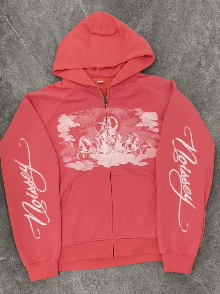 NOISSEY Sun God Monochrome Art Heavyweight Full-Zip Hoodie - Orange