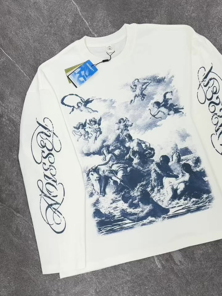 NOISSEY "Rape of Europa" Cyanotype Fine Art Engraved White Long Sleeve Tee
