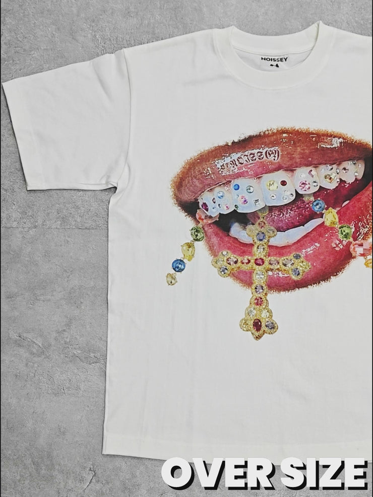 High-Quality Diamond Teeth Cross Print 350g T-Shirt – NOISSEY