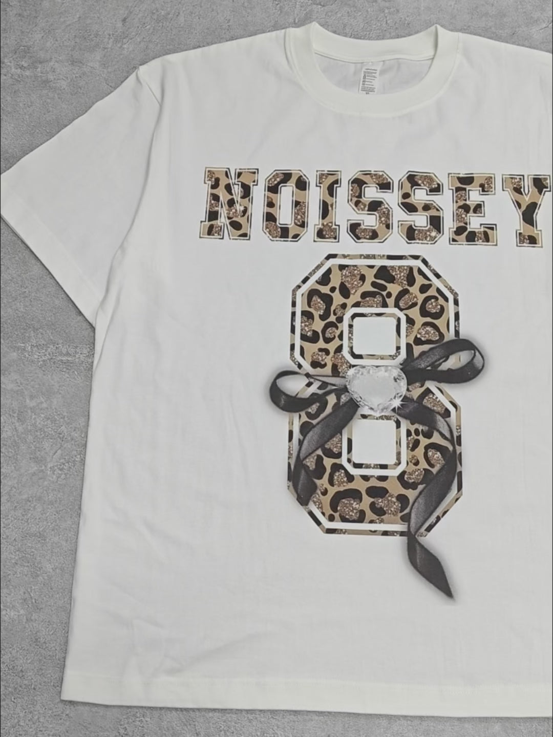 Glittery Leopard Print with 8 Diamond Bow T-Shirt