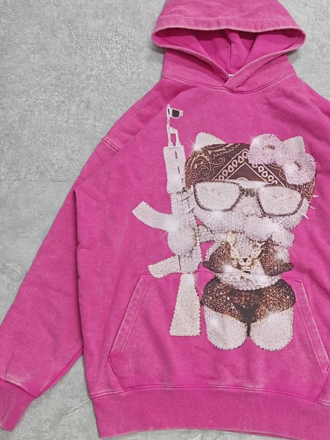 High quality Hip Hop Cartoon cat 425g Hoodie