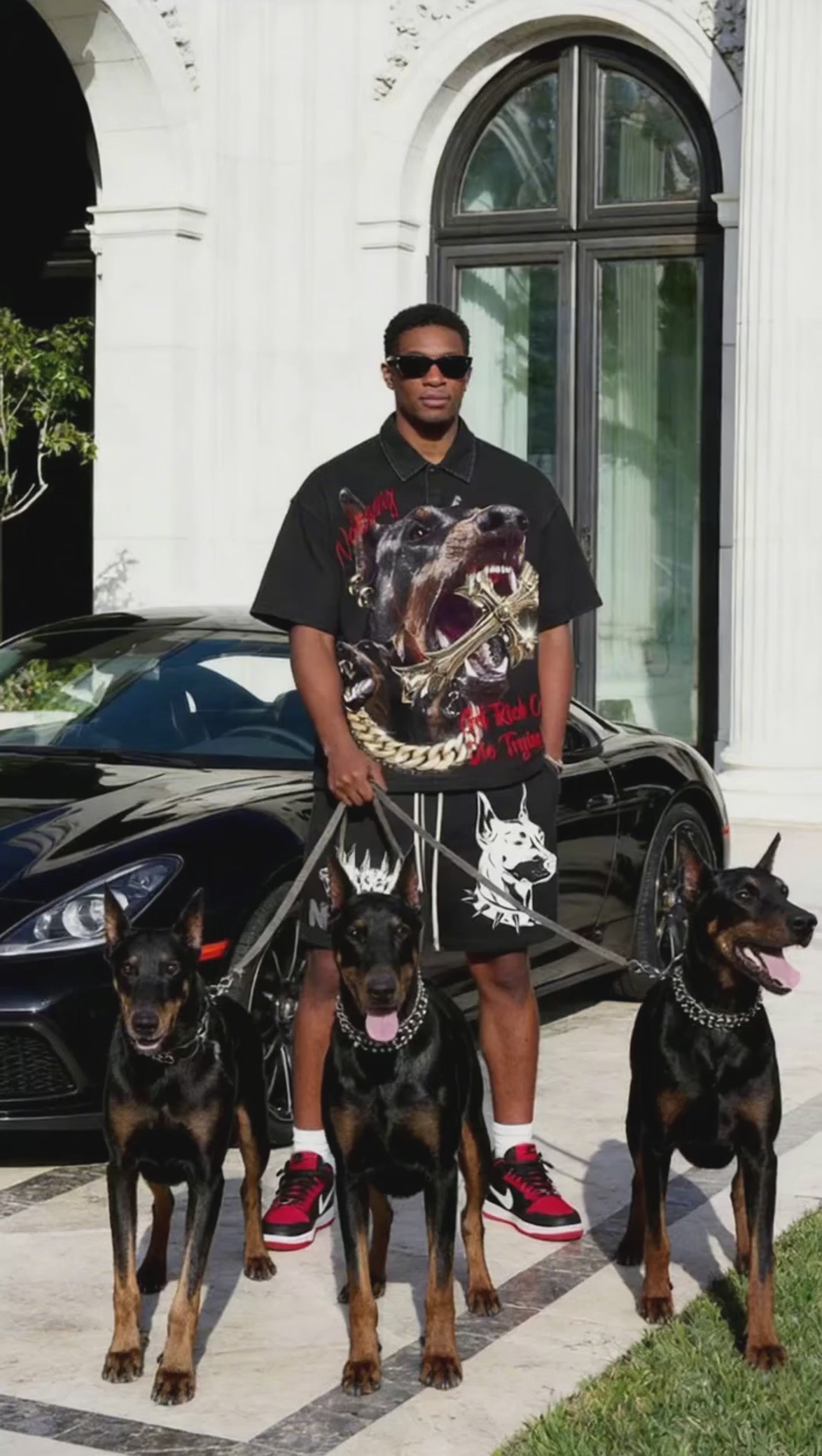 NOISSEY DOBERMAN CRUCIFIX - GET RICH GOLDEN ART SHIRT