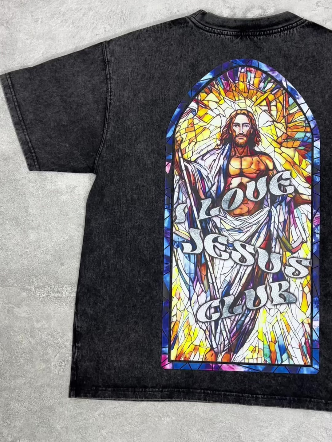 OBSTACLES & DANGERS© Jesus Stained-Glass Black T-shirts