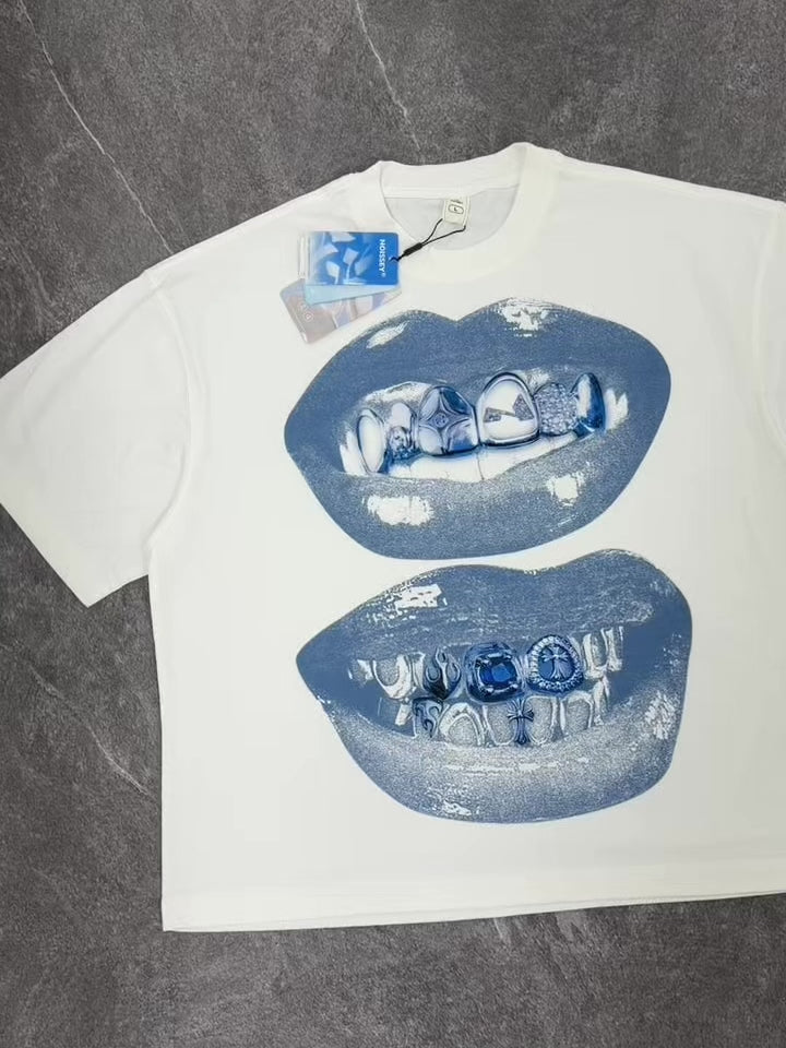 Boxy Oversized T-Shirt with Blue Vintage Noissey Grills Print