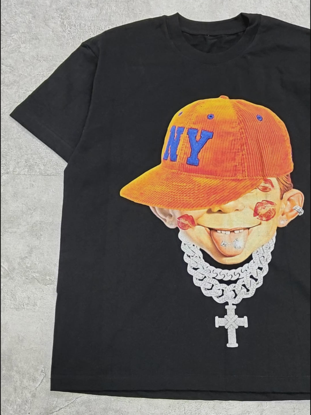 Neuman Boy Peaked Cap & Diamond Necklace Print T-Shirt