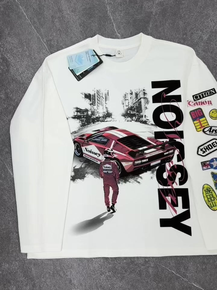 NOISSEY Red Racer Urban Scene Graphic Long Sleeve  - White