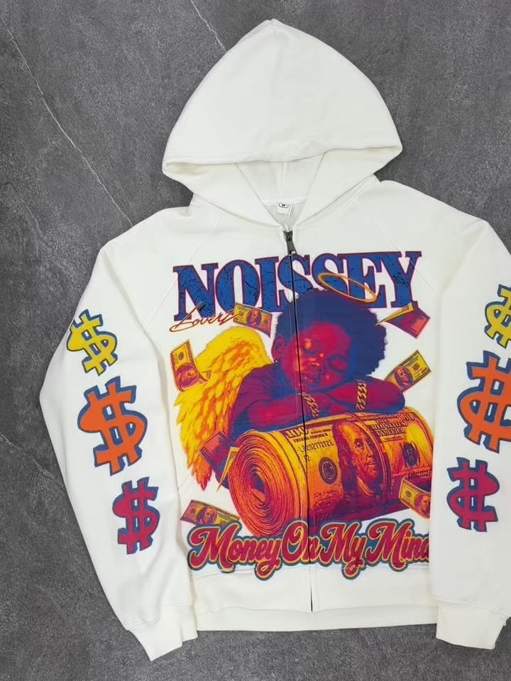 NOISSEY "Money On My Mind" High-Saturation Angel Full-Zip Hoodie - Black