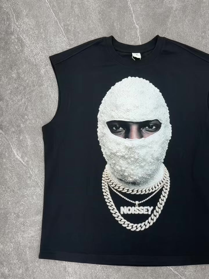 NOISSEY "Pearl Balaclava" Iced Chains Graphic Oversized Sleeveless Tank Top