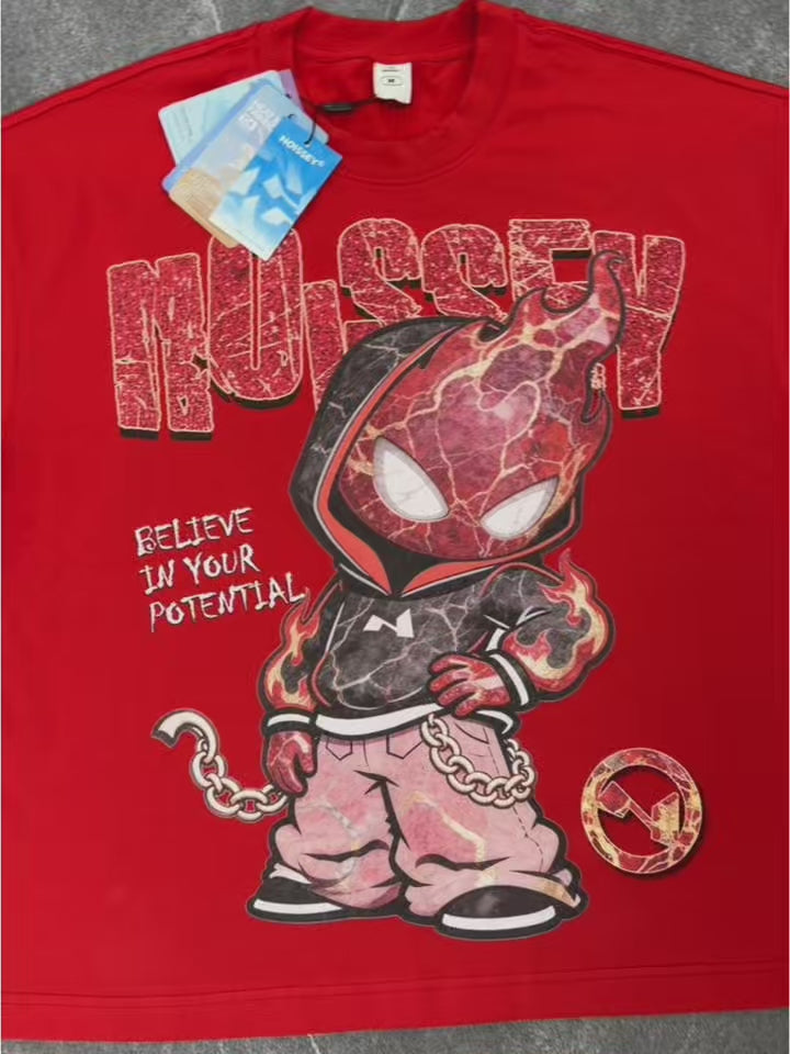 NOISSEY "Marble Spark" Red Tee - Boxy Glitter T-Shirt