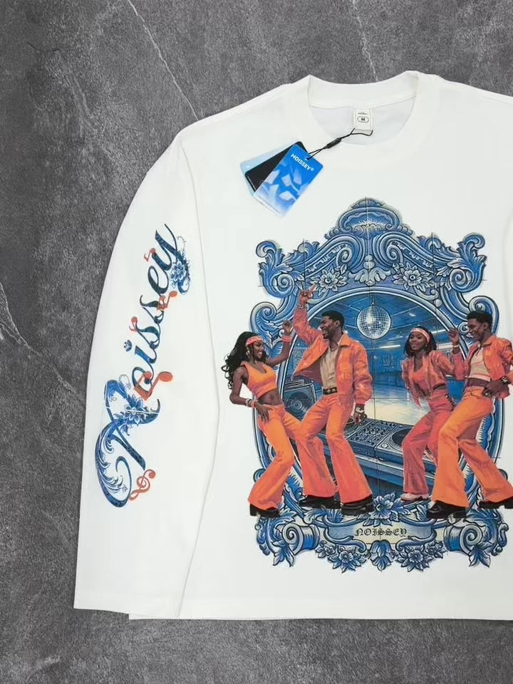 NOISSEY Blue Porcelain Frame & Disco Dancers Long-Sleeve Sweatshirt - Pure White