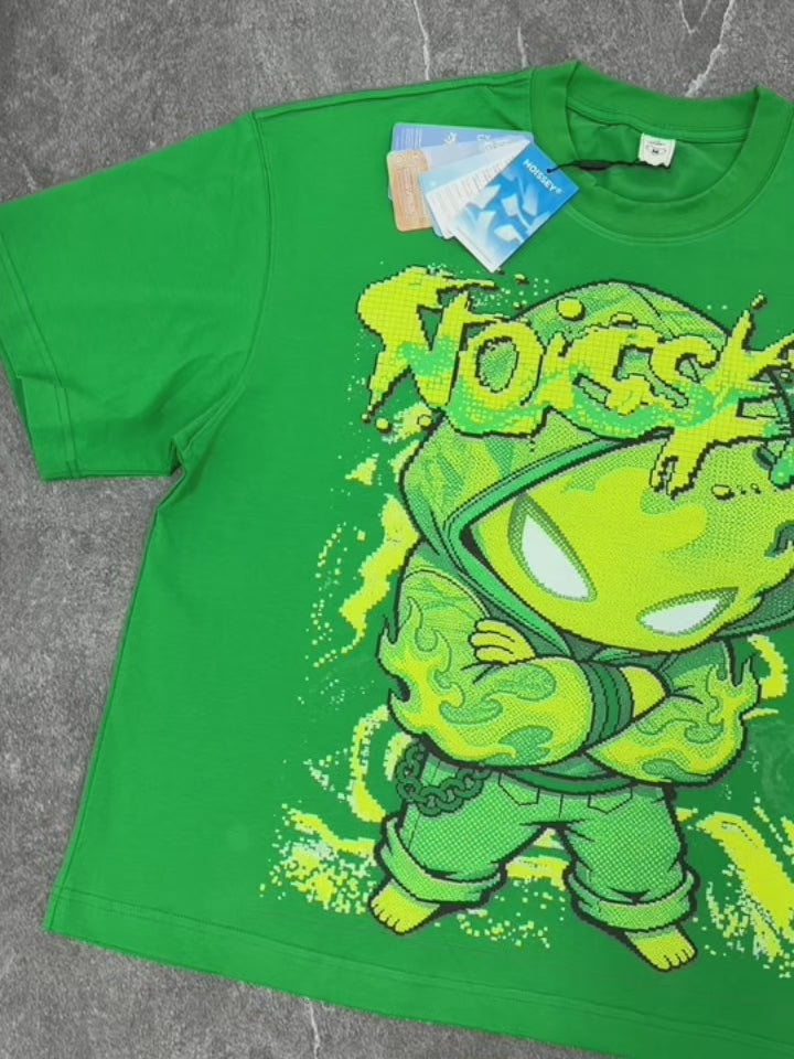 NOISSEY "Cyber Spark" Green Tee - Boxy Graffiti T-Shirt