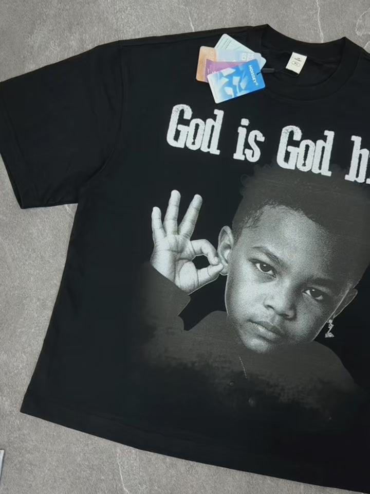 NOISSEY "God Is God Bro" Black Boxy Tee - Vintage Graphic