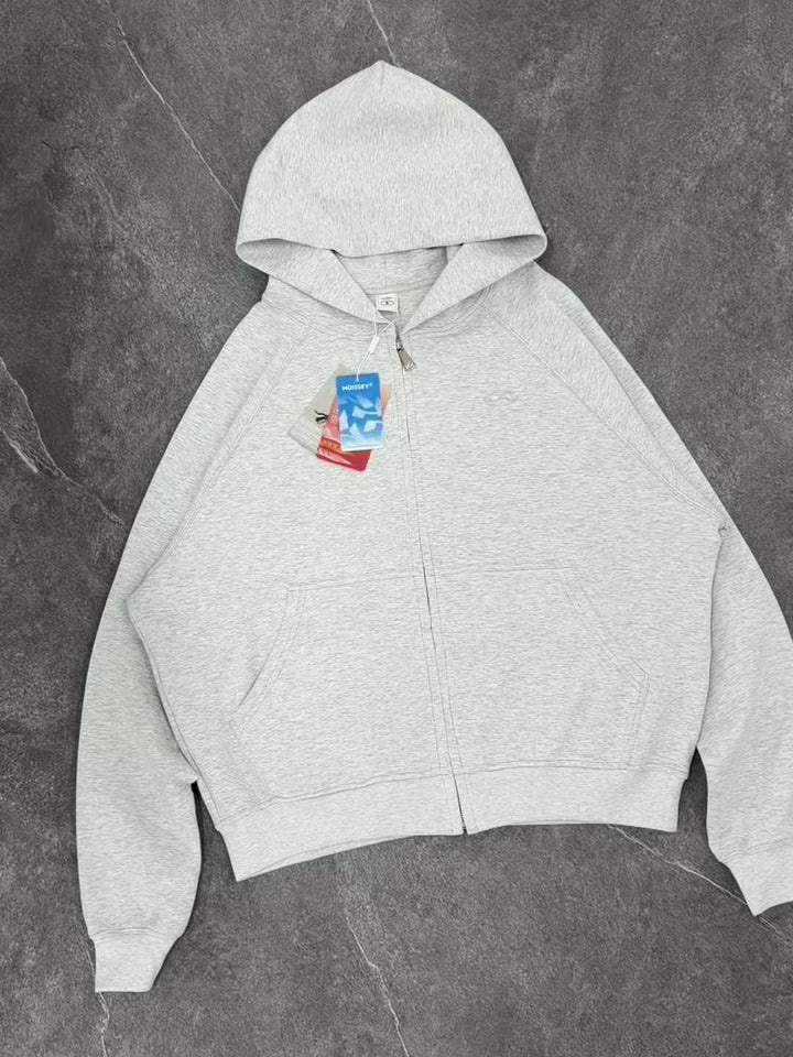 NOISSEY Essential Boxy Zip-Up Hoodie - Grey