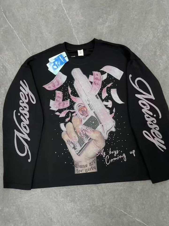 NOISSEY Pink Money Rain Machine &amp; Glam Nails Sweatshirt