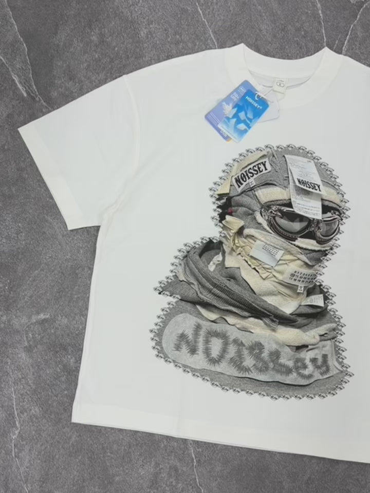 NOISSEY "Deconstructed Mask" Boxy Heavyweight Cooling Tee - White