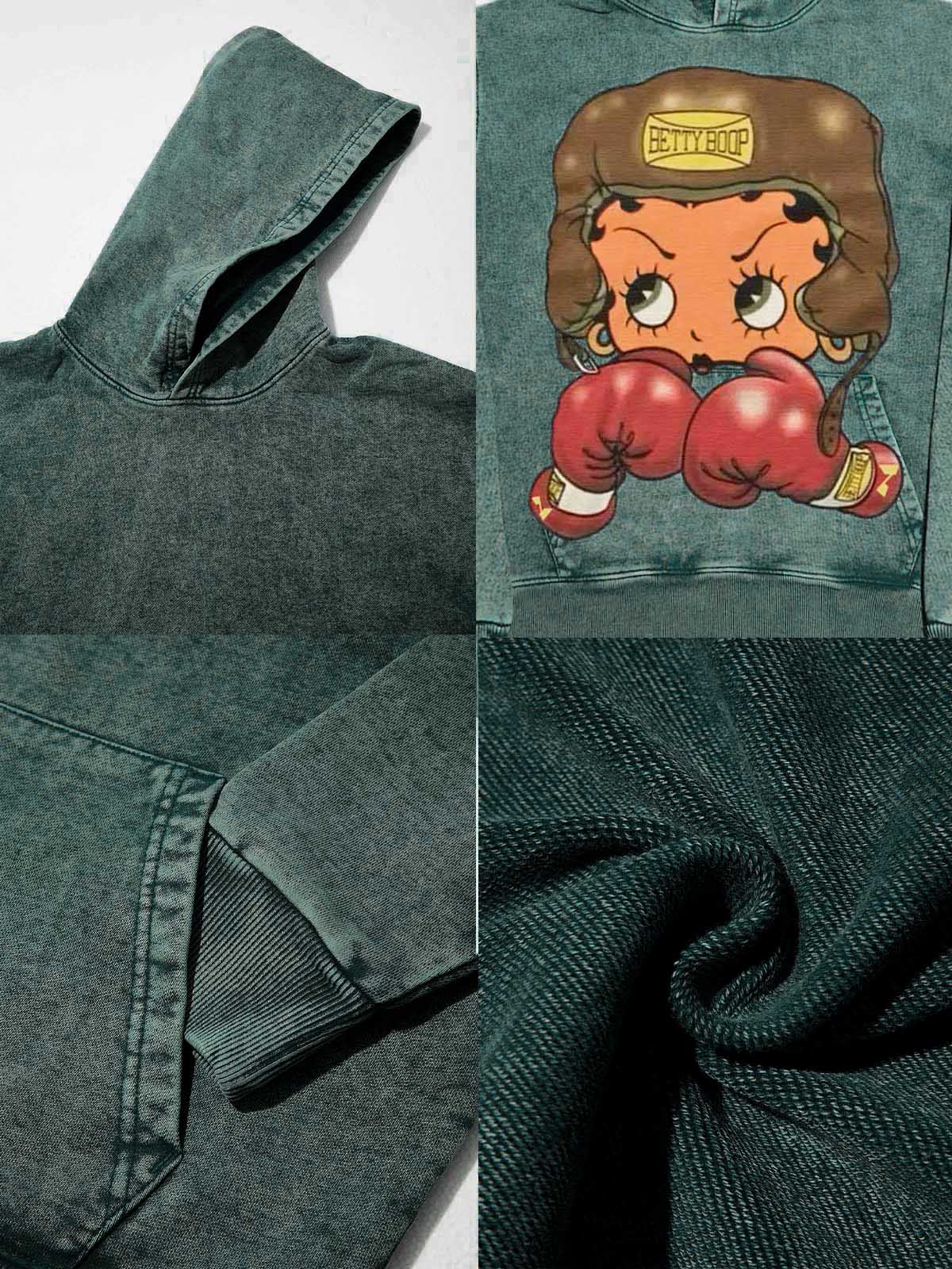 High quality Cartoon girl Boxing Print 425g Hoodie